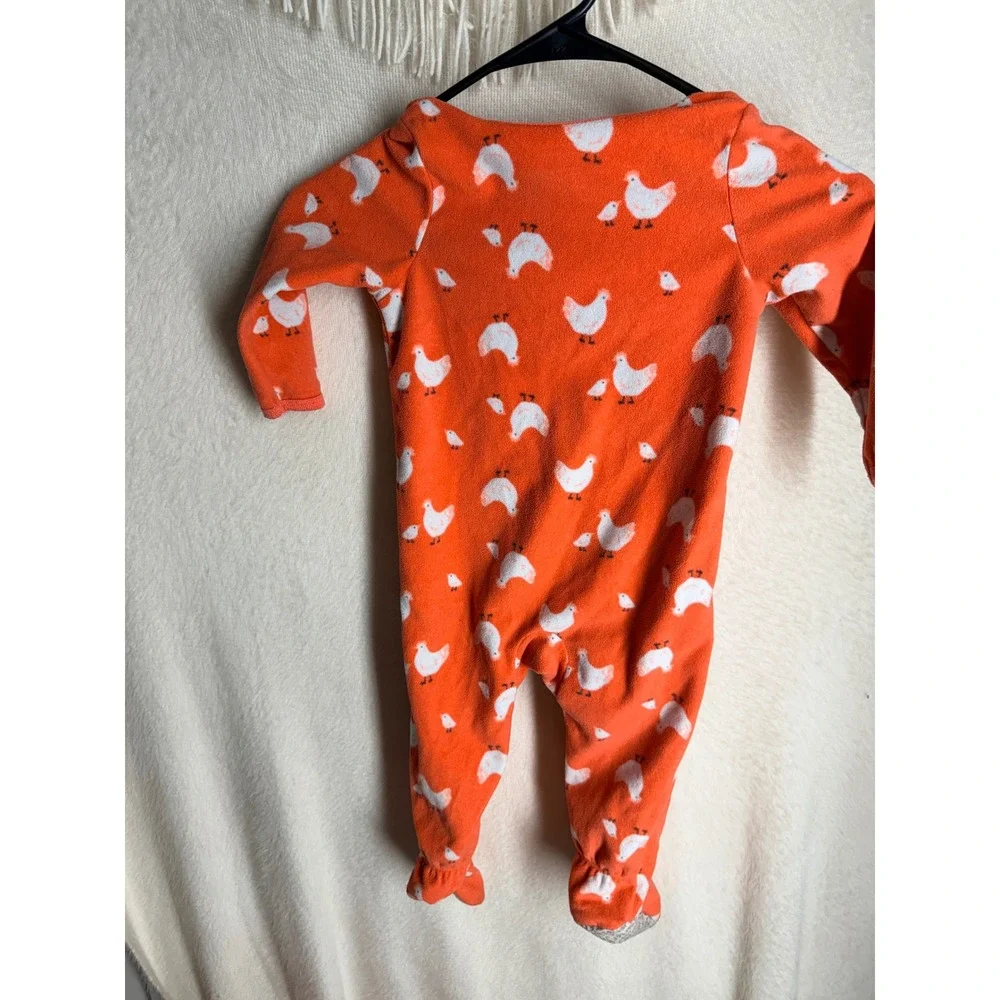 Carters Child of Mine 18M Orange Chicken Print Fleece Footed Sleeper Pajamas